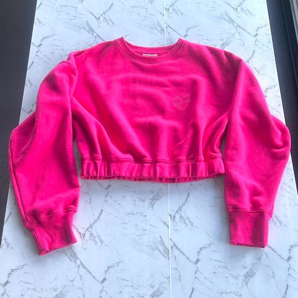 Bo and tee pink cropped sweatshirt jumper - Large (L size) - Picture 1 of 7